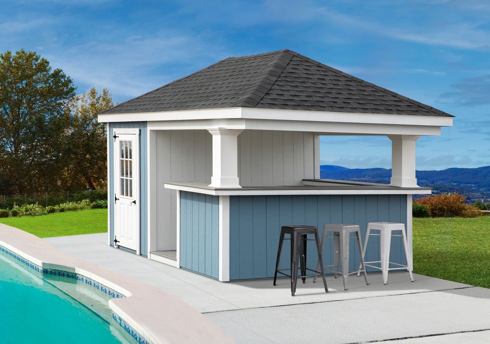blue pool house