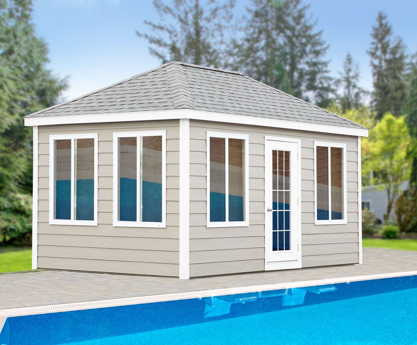 tan pool house