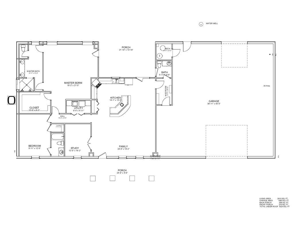 Floor plan of a house with various rooms and measurements labeled.