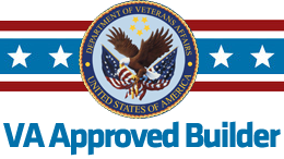 VA Approved Builder logo: US Department of Veterans Affairs seal with eagle, surrounded by American flag stripes and stars.