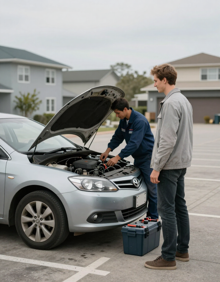 Satisfied customer watching mechanic service their vehicle