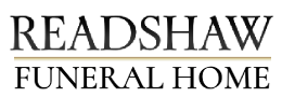 Readshaw Funeral Home logo. Text in black with a gold underline.
