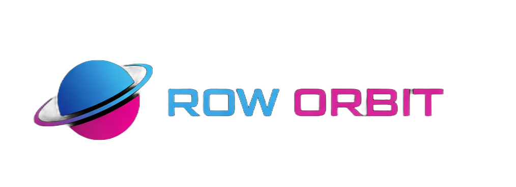 Row Orbit logo with blue and magenta planet icon and text on white background