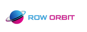 Row Orbit logo with blue and magenta planet icon and text on white background