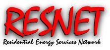 RESNET logo in red, with shadow, and the words "Residential Energy Services Network" below in black.