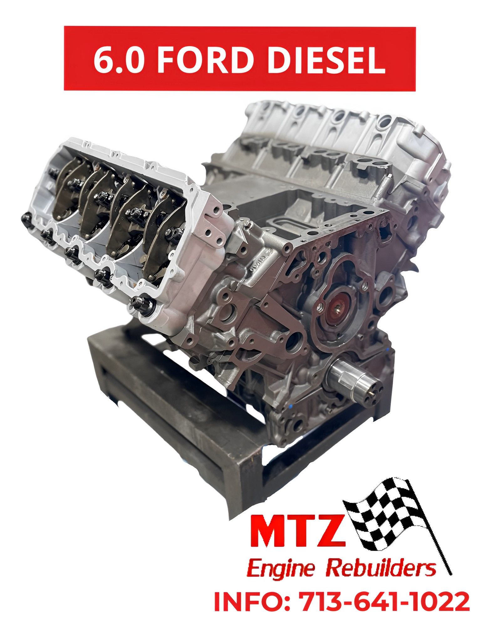 A 6.0 ford diesel engine is sitting on a pallet.