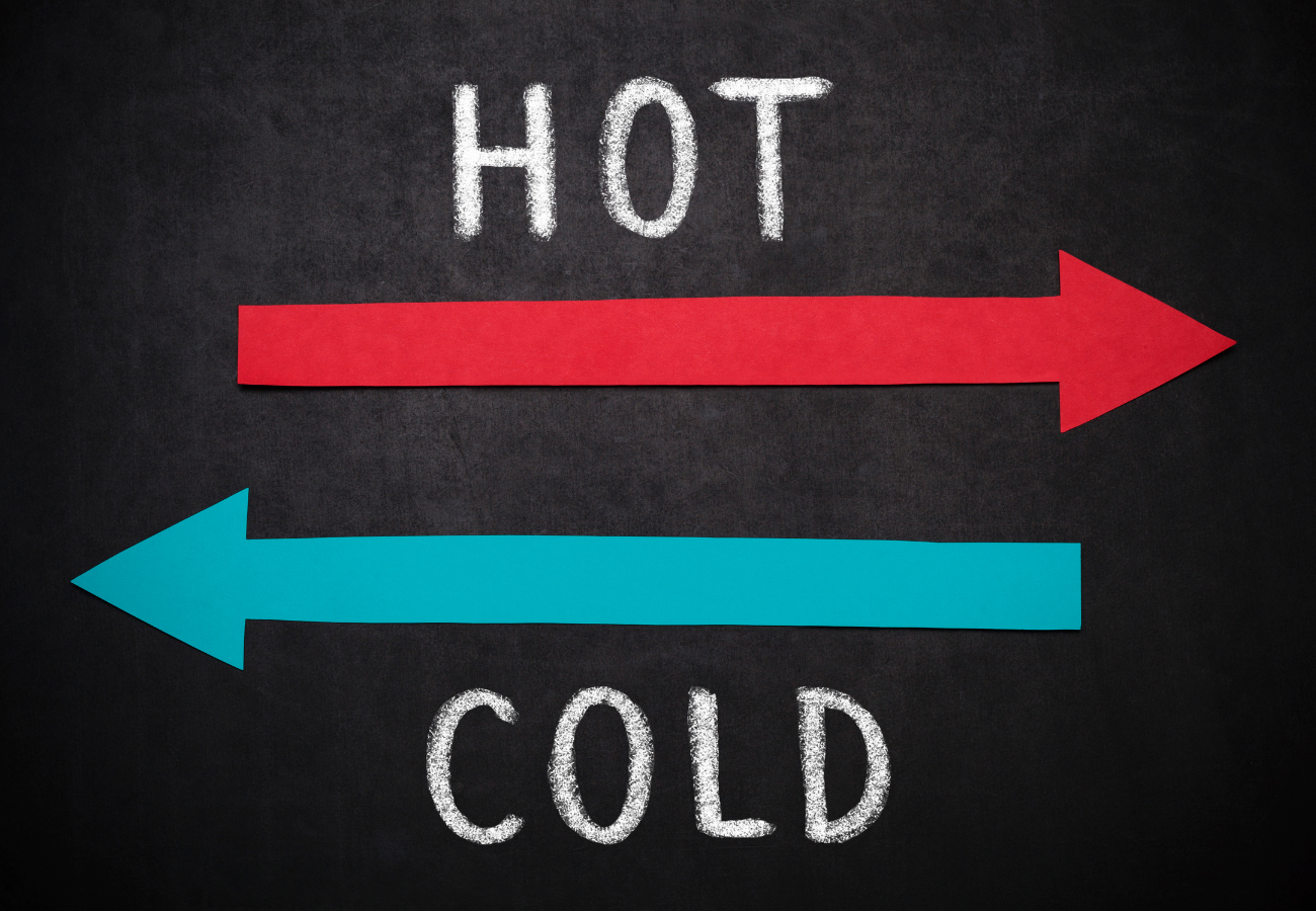 A chalkboard with arrows pointing to hot and cold