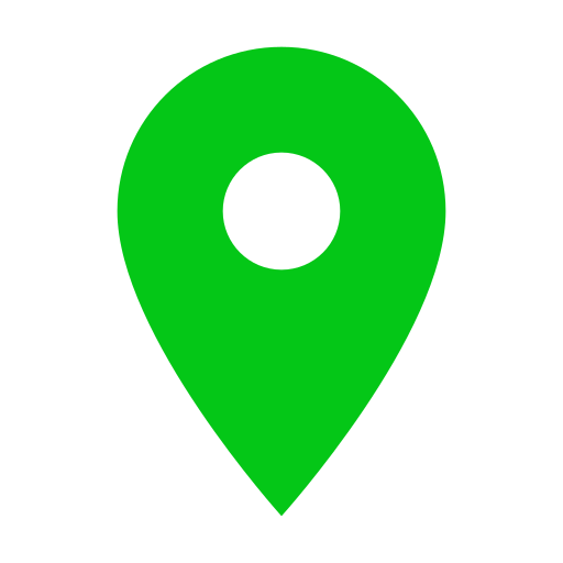 A blue map pin with a white circle in the middle.