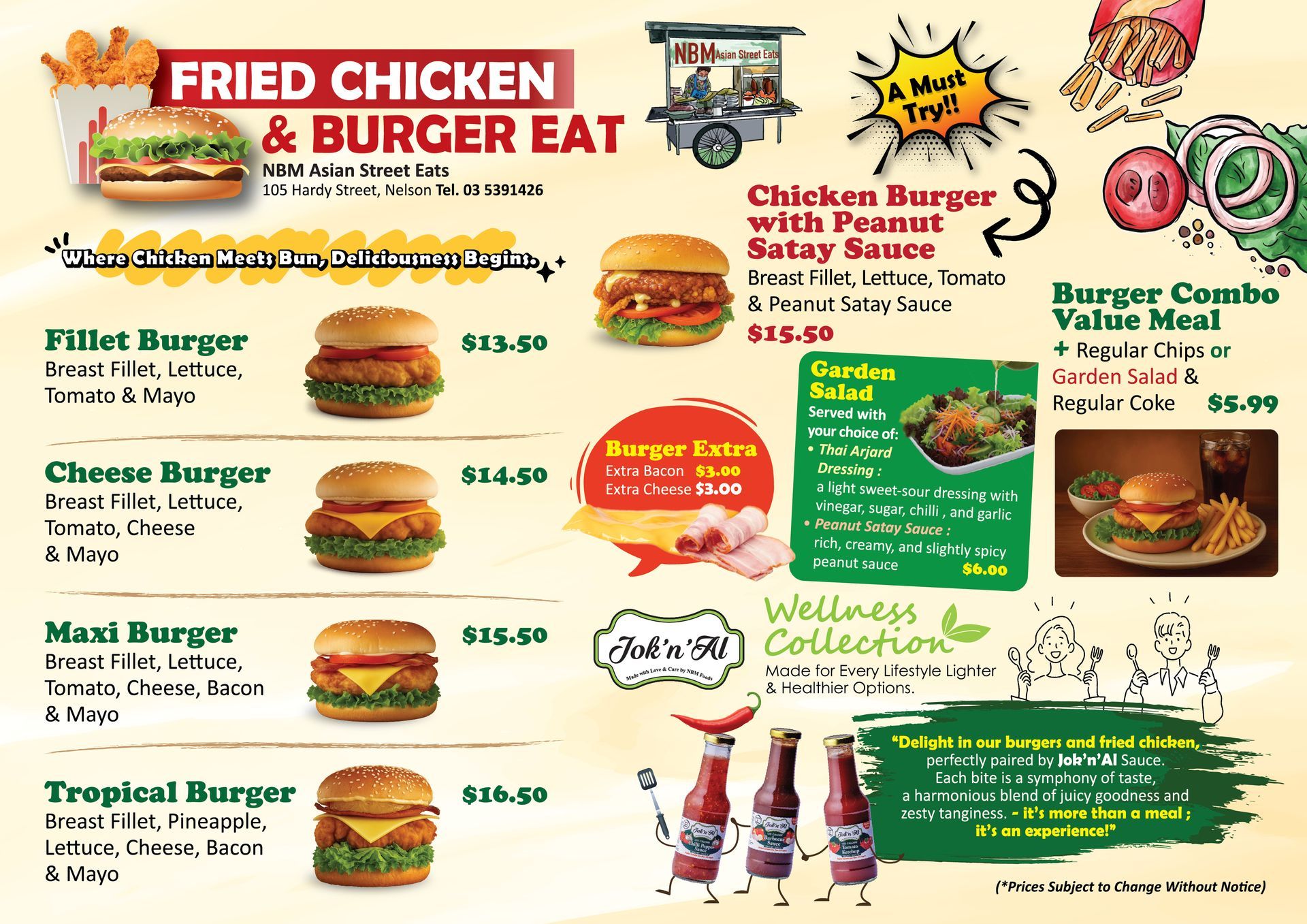 A menu for a restaurant with a picture of a plate of food