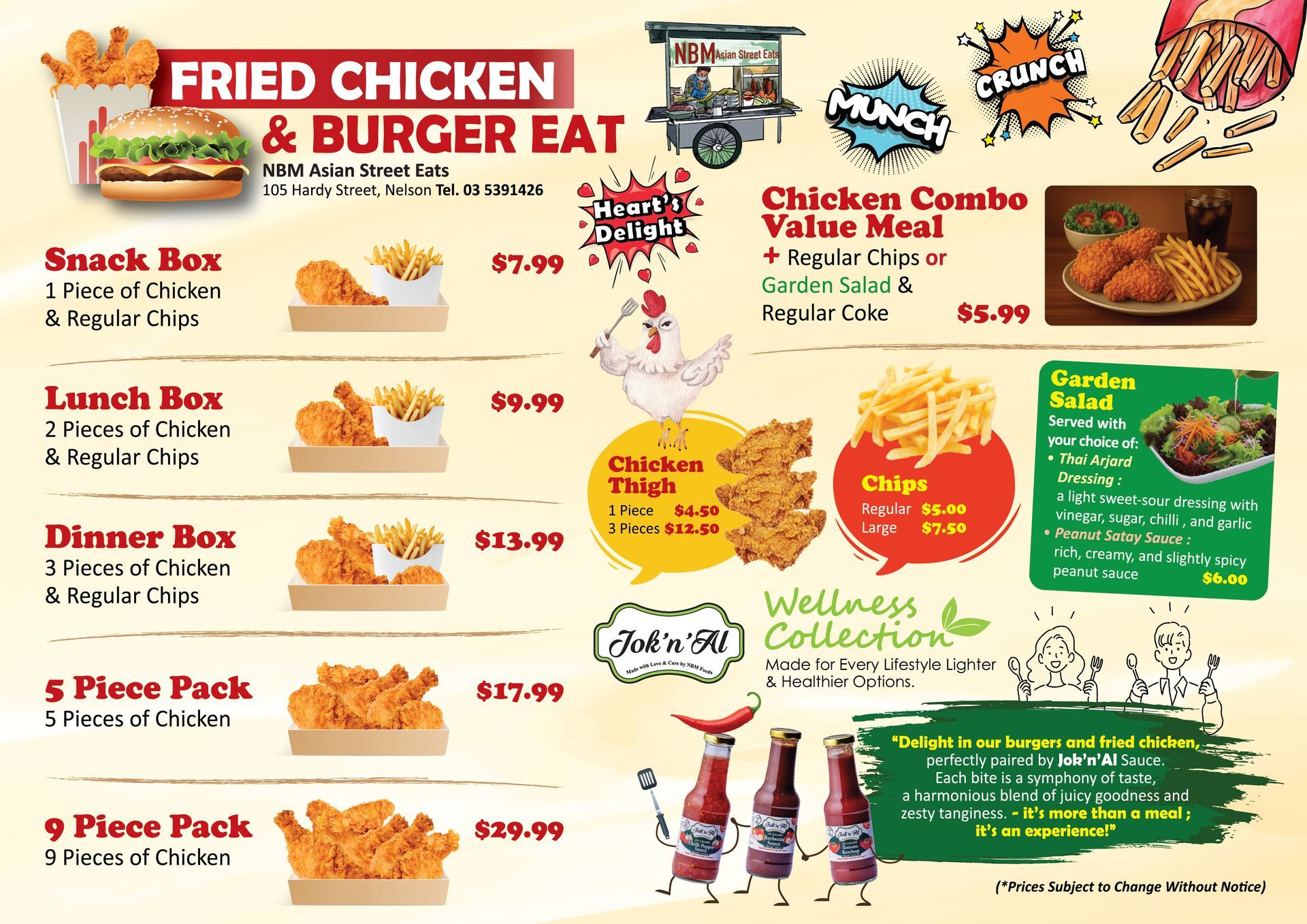 A menu for a restaurant with a picture of a plate of food