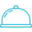 A blue line drawing of a dome shaped tray with a lid.