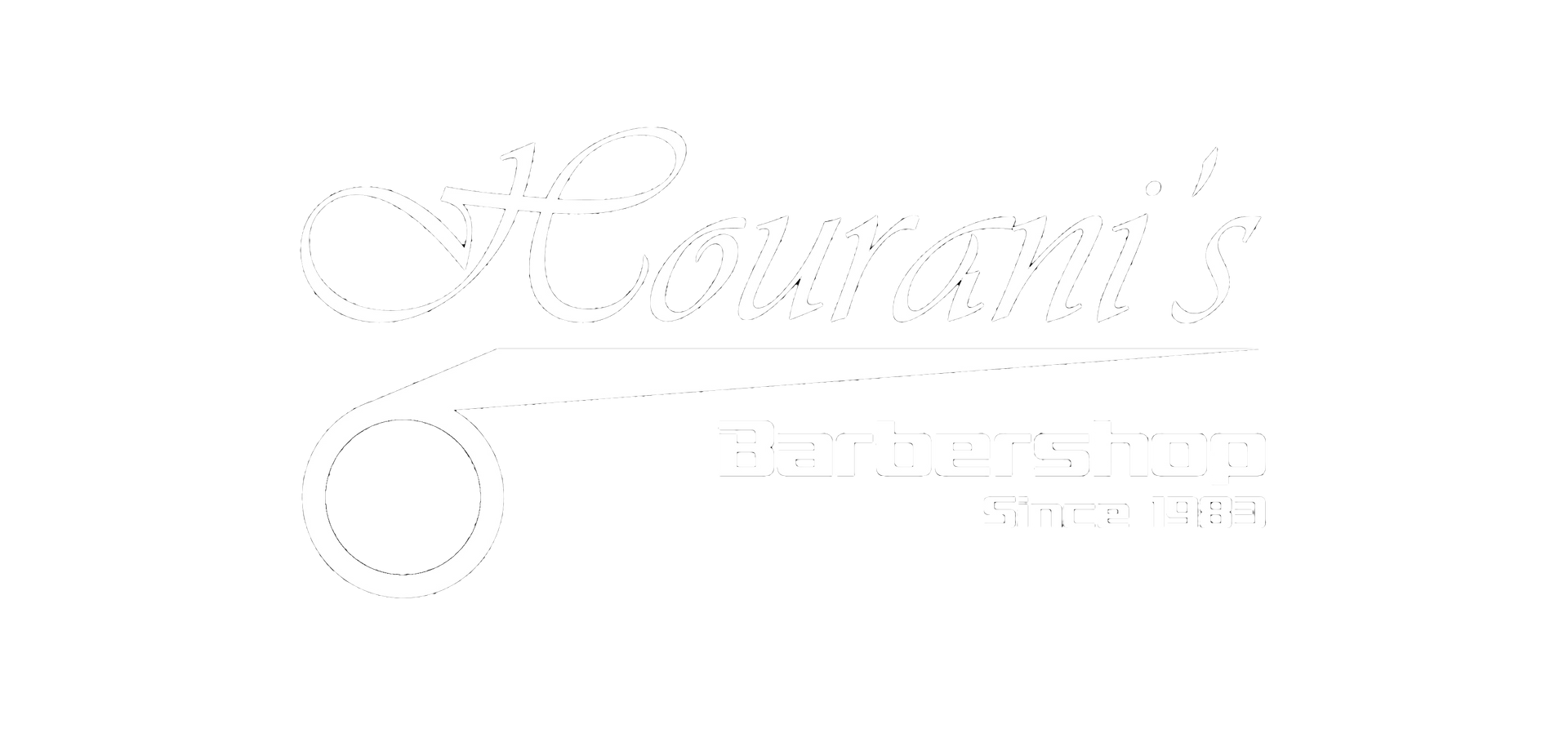 Logo for Hourani's Barbershop with stylized lettering, a barber's pole outline, and 