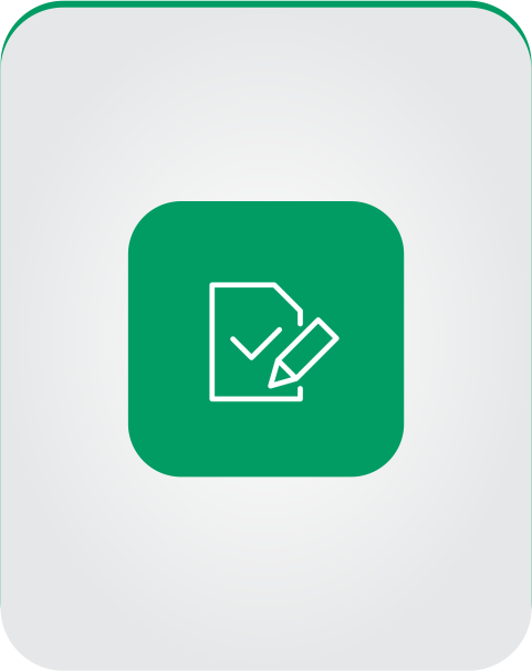 A green icon with a check mark and a pencil.