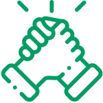 A green icon of two hands shaking each other.