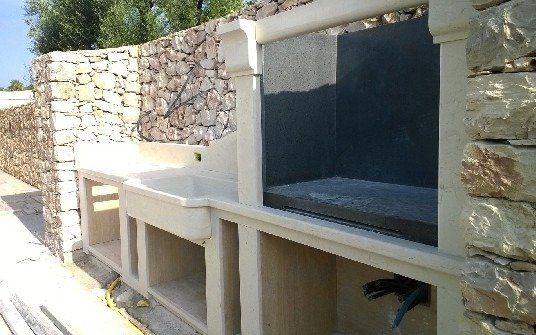 Cucina economica con Barbeque in Bianco Perlino