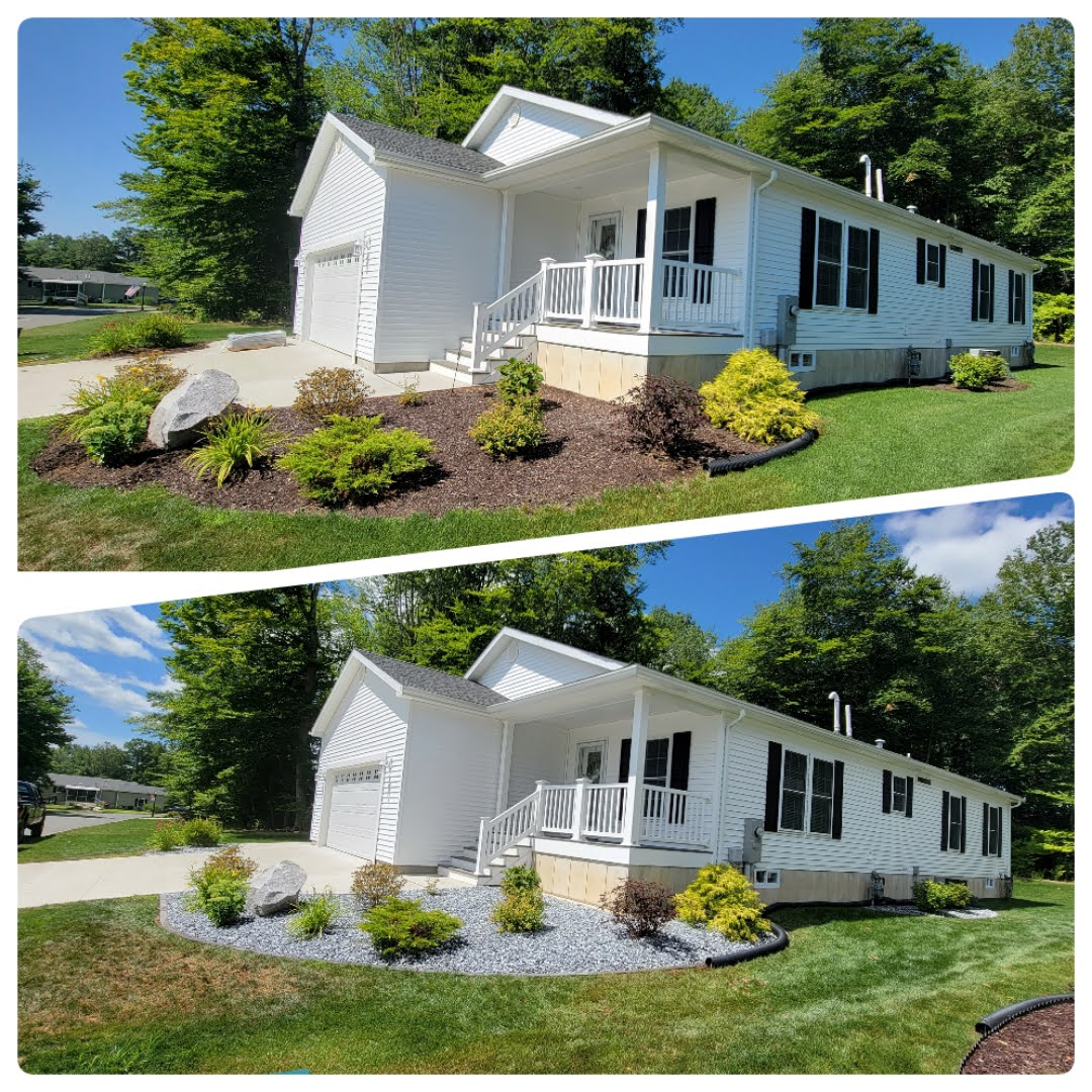 A before and after picture of a mobile home.