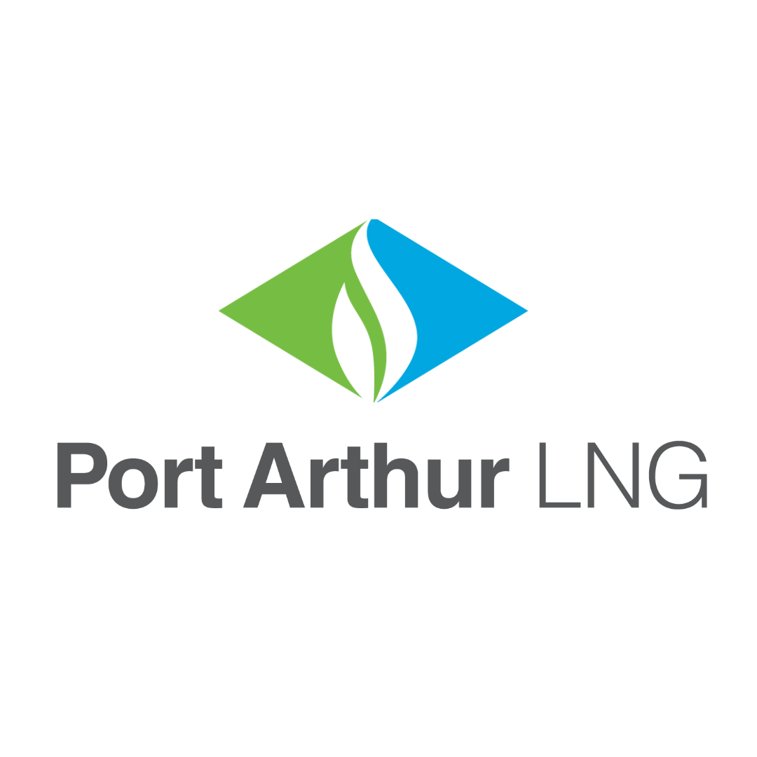Port Arthur LNG logo with green and blue diamond shape and a flame symbol.