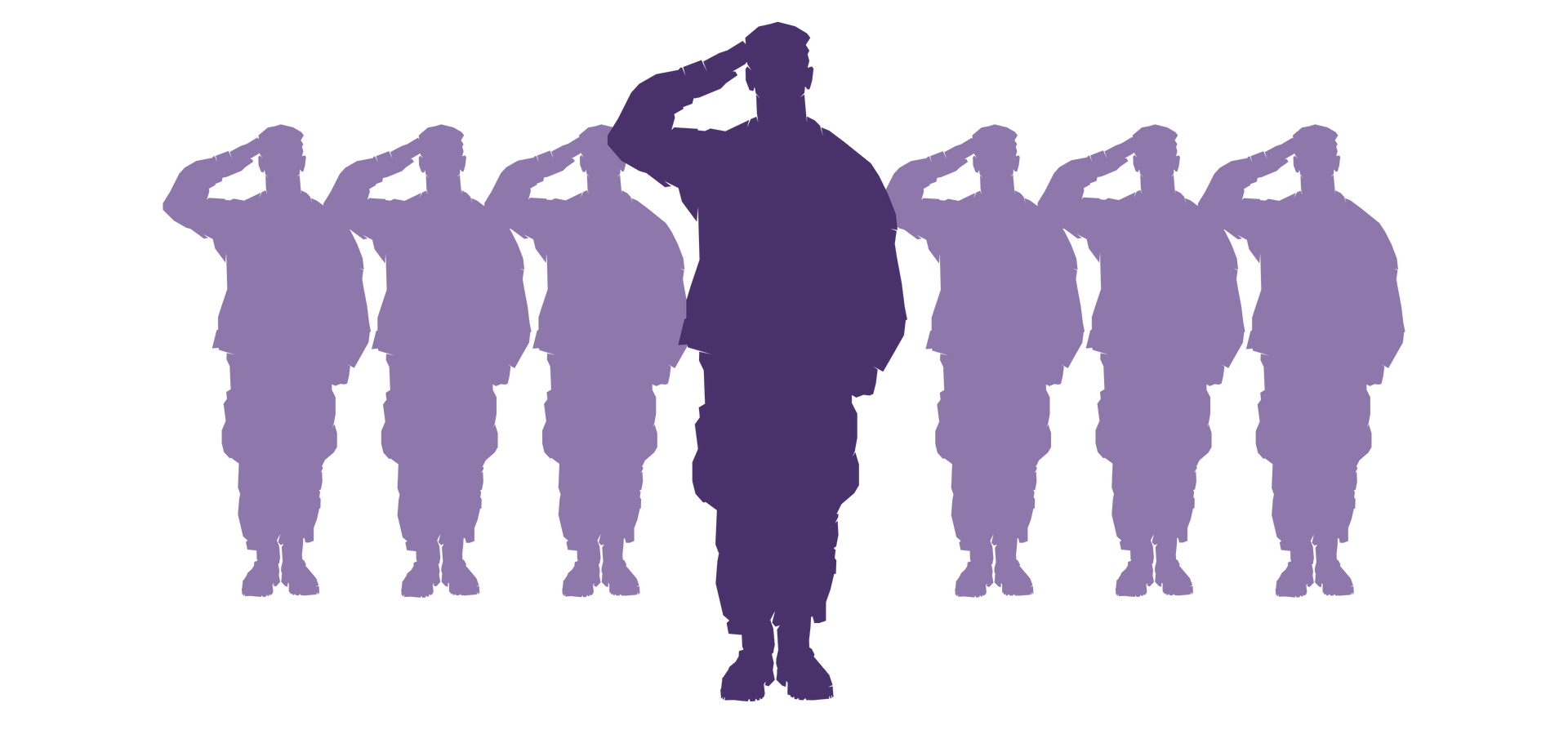 Silhouetted soldiers in purple saluting.