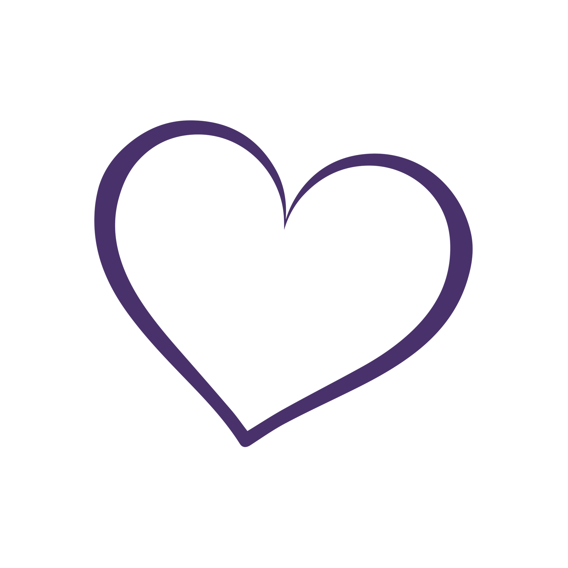 Purple outline of a heart on white background.