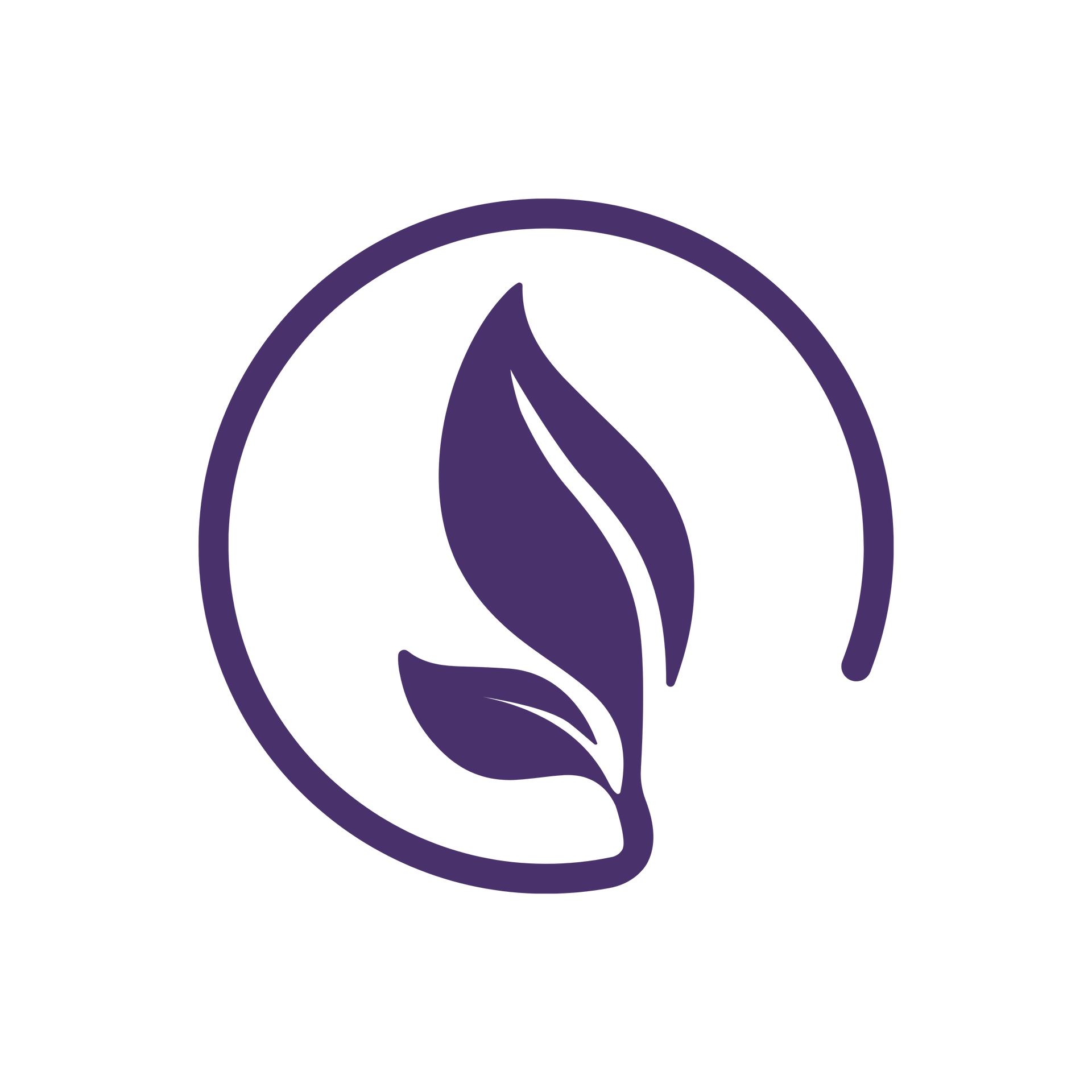 Purple leaf design within a circle.