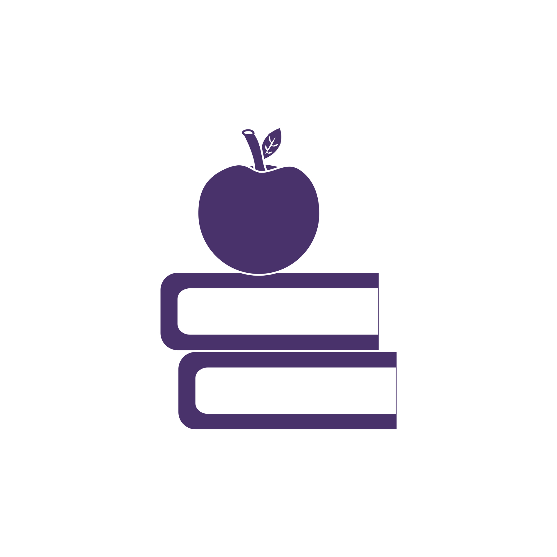 Purple apple on top of two books.