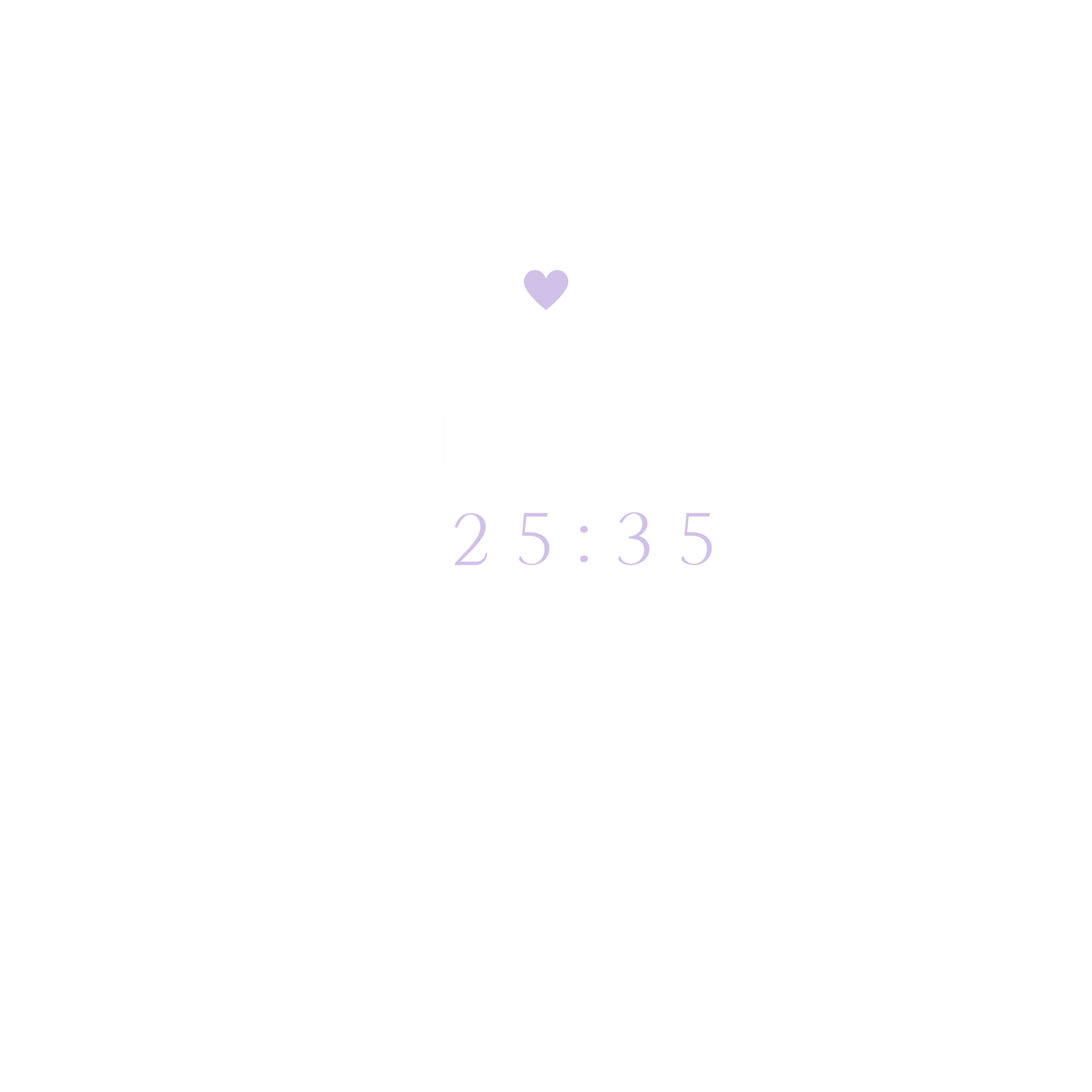 A light purple heart above the numbers 25:35, all on a white background.