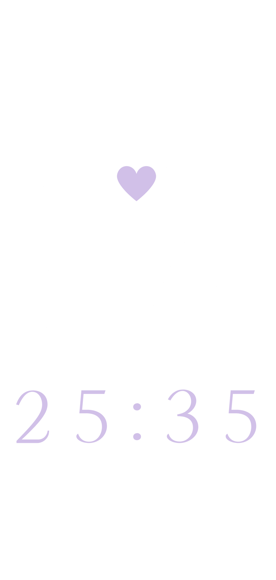 Lavender heart above the time 25:35 in light purple against a white background.