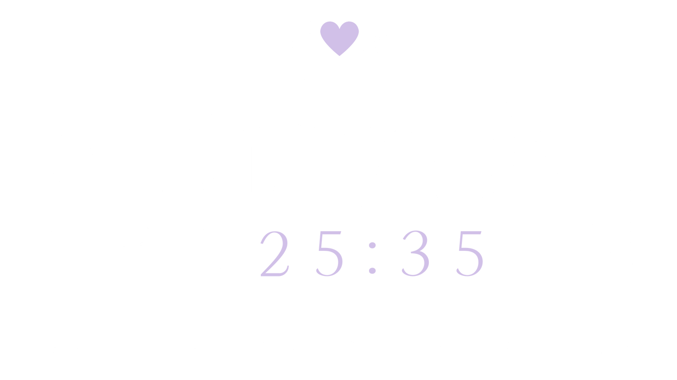Purple heart above the time 25:35, both in a lavender hue, on a white background.