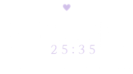 Purple heart above the time 25:35, both in a lavender hue, on a white background.