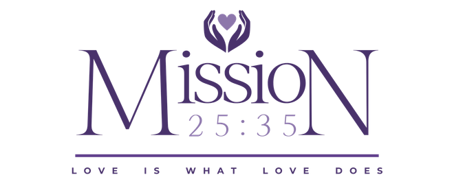 Logo of Mission 25:35 with a heart symbol and hands. Text reads