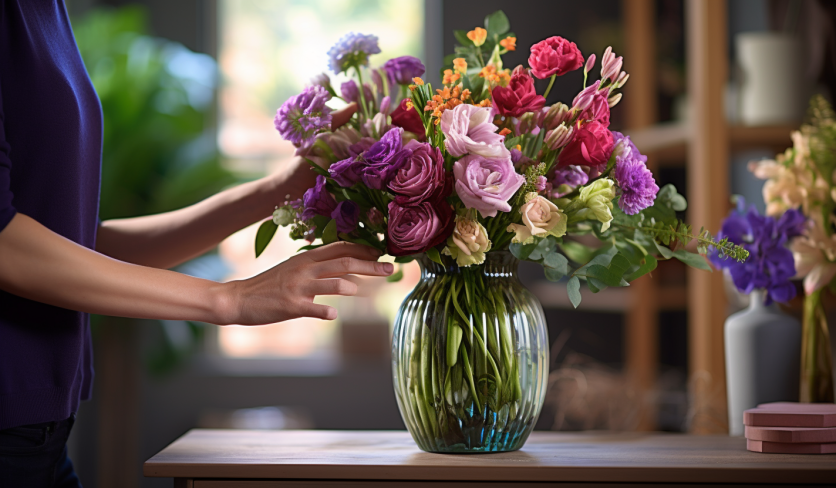 woman arranging flowers