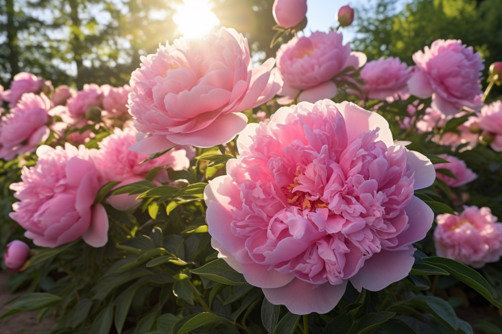 blooming peonies