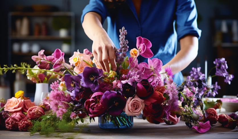 florist arranging centerpiece flowers
