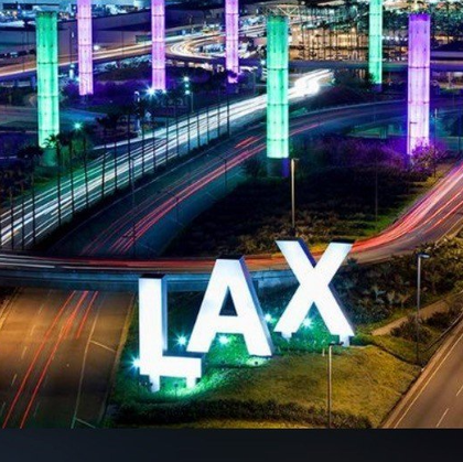 An aerial view of the lax airport at night