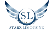 The logo for starz limousine has wings on it