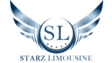 The logo for starz limousine has wings on it