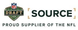 NFL Draft logo beside SOURCE with the words Proud supplier of the NFL on white background