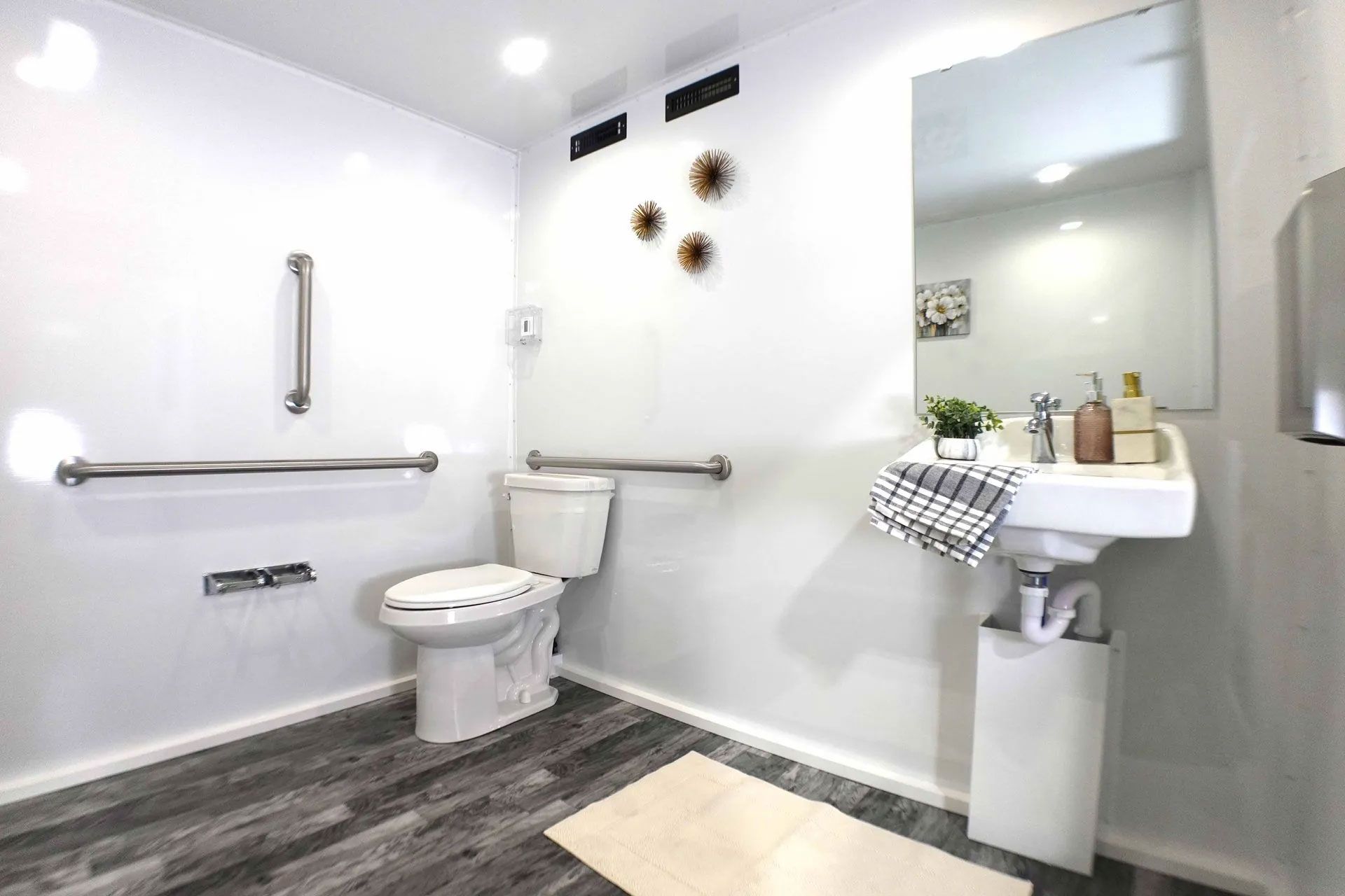 View of a luxury portable restroom. View of a luxury portable restroom.