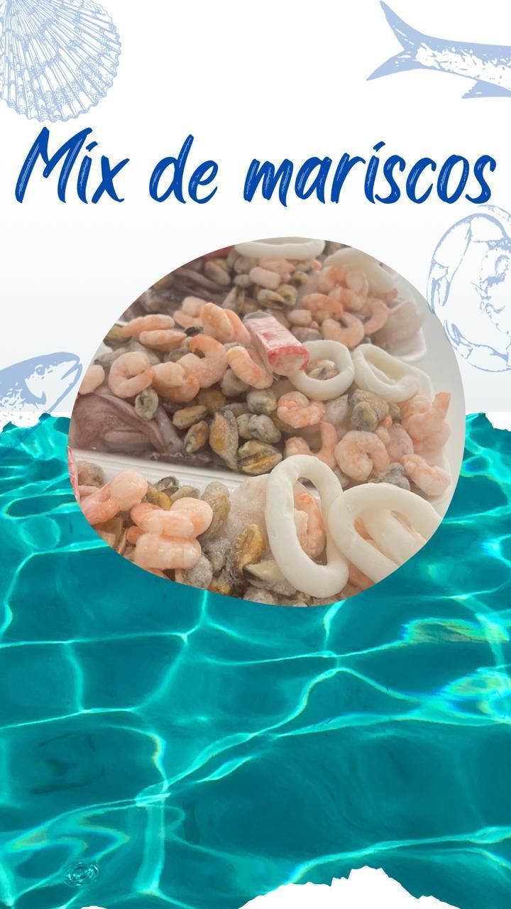Un collage de mariscos con las palabras mix de mariscos encima.