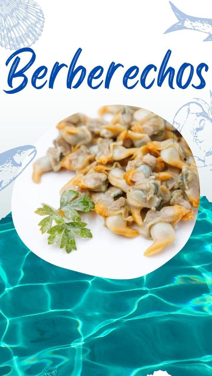 Un plato de comida con la palabra berberechos en él
