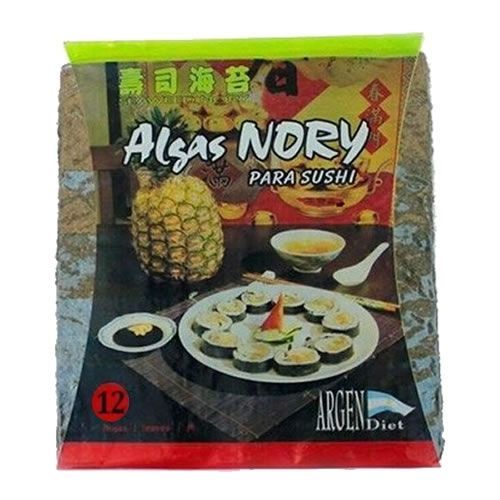 Una bolsa de algas nory para sushi con una imagen de sushi en ella
