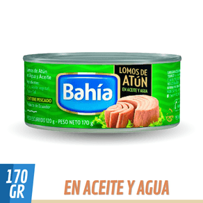 A can of bahia lomos de atun en aceite y agua 170 gr