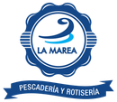 Un logotipo de La Marea azul y blanco sobre un fondo blanco.