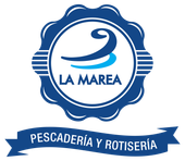 Un logotipo de La Marea azul y blanco sobre un fondo blanco.