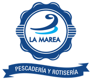 Un logotipo de La Marea azul y blanco sobre un fondo blanco.