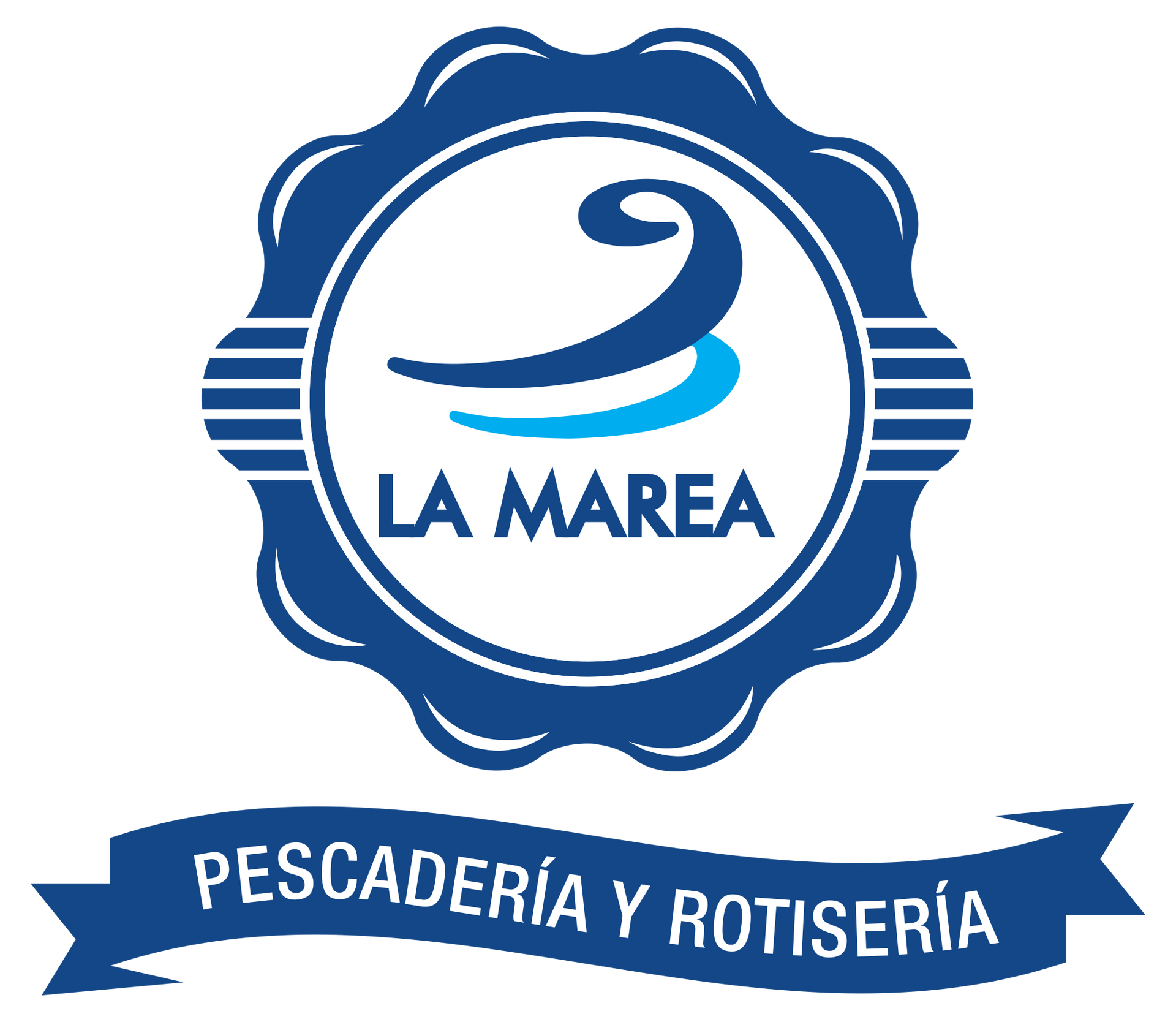 Un logotipo de La Marea azul y blanco sobre un fondo blanco.