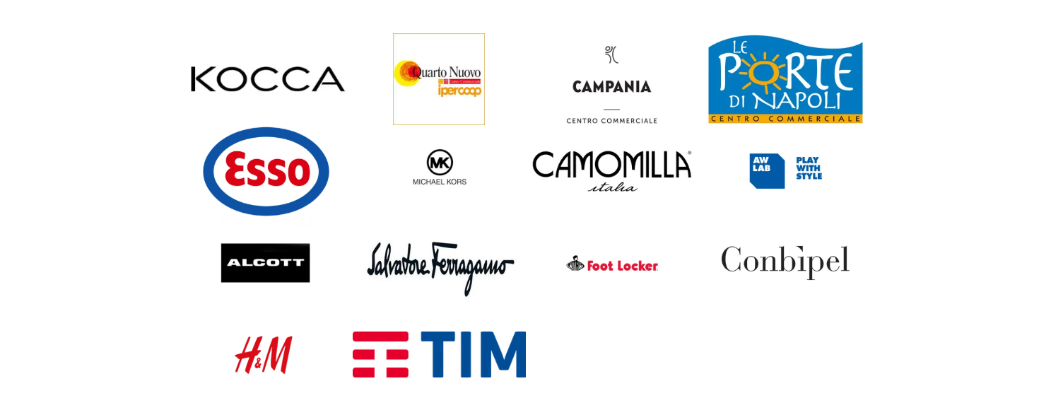 Loghi degli sponsor su sfondo bianco, tra cui Kocca, Esso, TIM, H&M e altri.