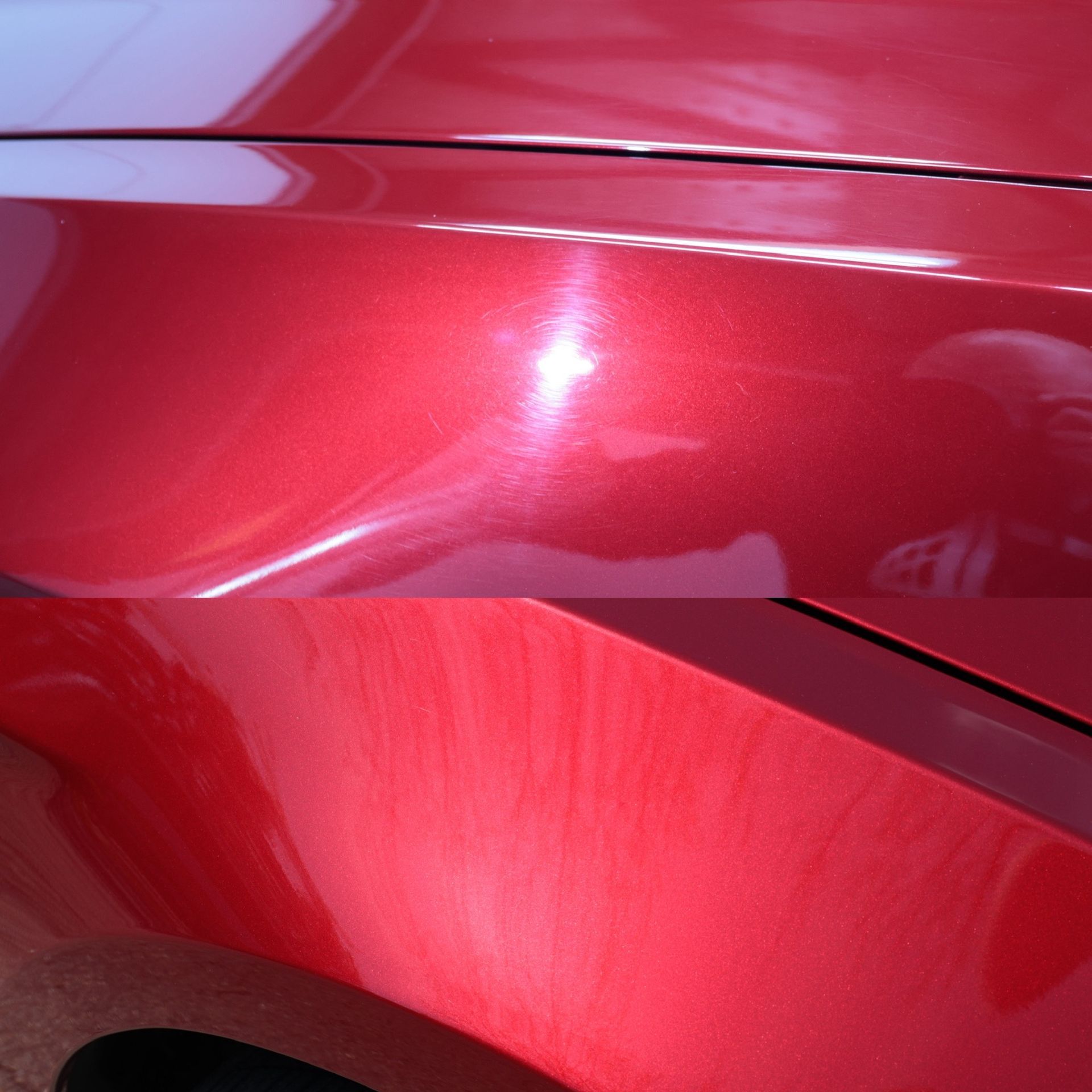 a blue car is shown before and after being polished
