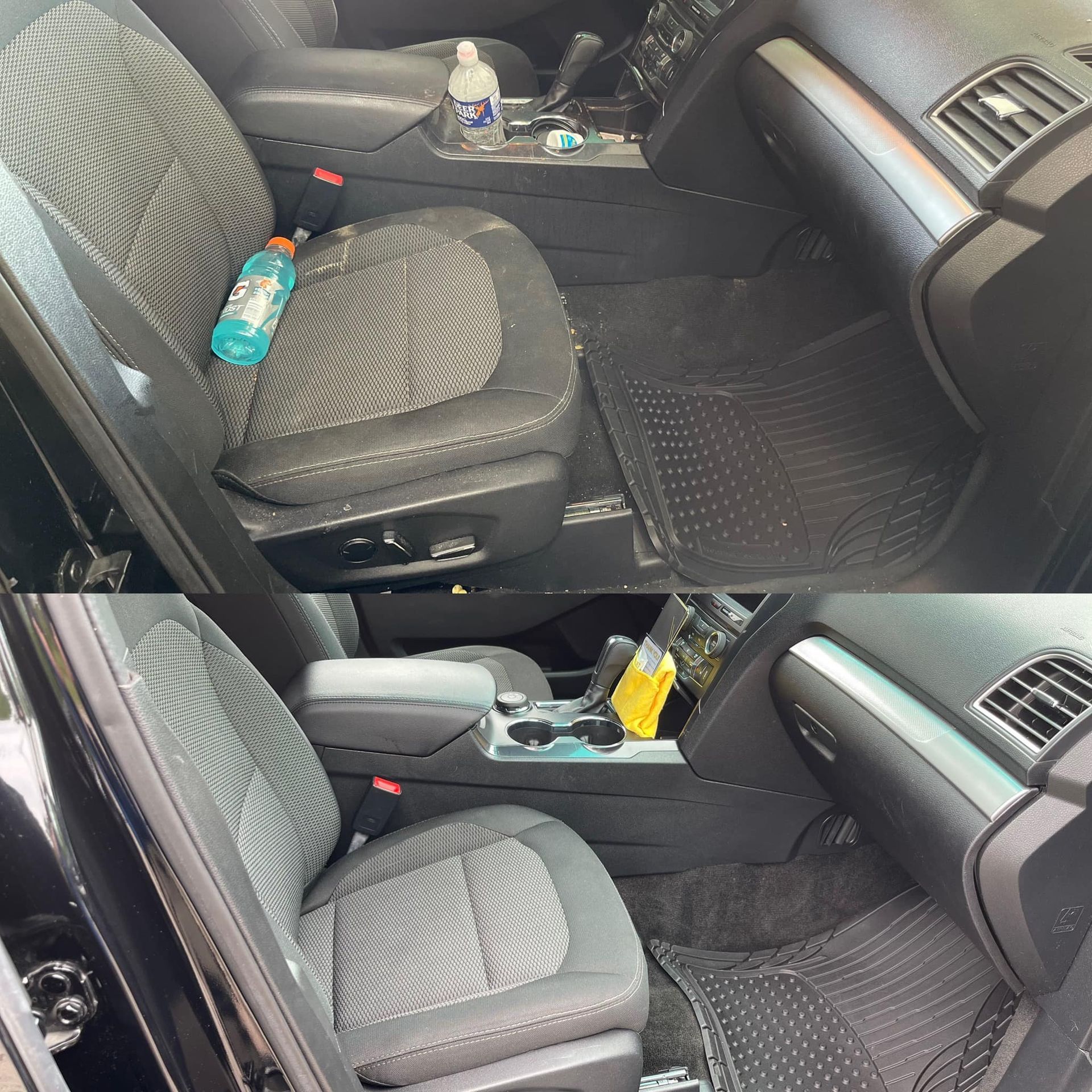 a before and after picture of the interior of a car