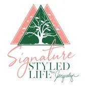 Logo with green tree in pink triangle above “Signature Styled Life” text